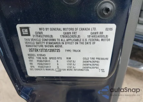 2005 GMC Sierra 1500 Sle из США, поврежденный, VIN 2GTEK13T351286725